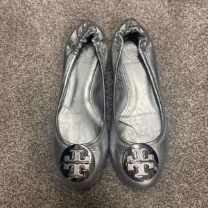 Tory Burch Silver Minnie Ballet Flats